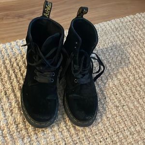 Black velvet doc martens with ribbon tie